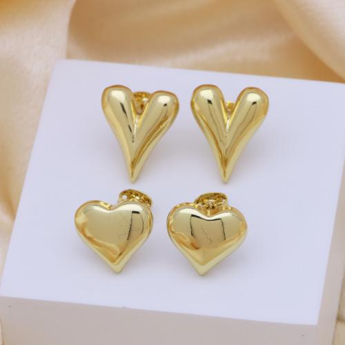 Brass Stud Earring Heart gold color plated & for woman Sold By Pair