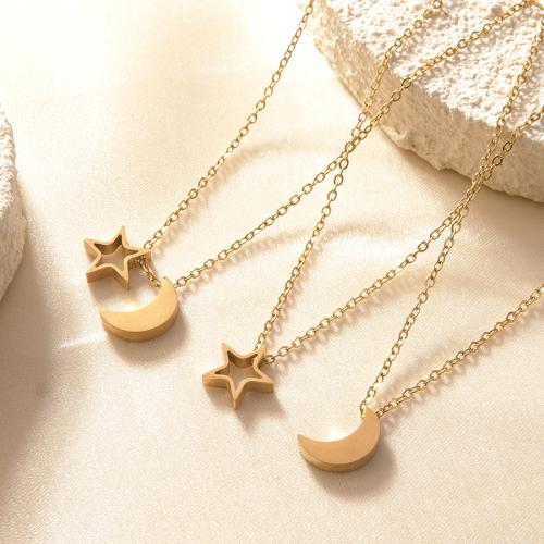 304 Stainless Steel Necklace with 5cm extender chain Moon and Star gold color plated fashion jewelry & for woman Length Approx 41.5 cm Sold By PC