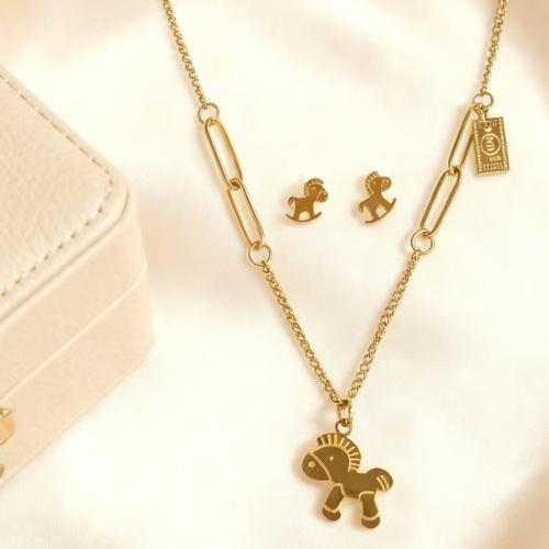 304 acciaio inox set di gioielli fashion, Cavallo, placcato color oro, gioielli di moda & stili diversi per la scelta & per la donna, Venduto da PC