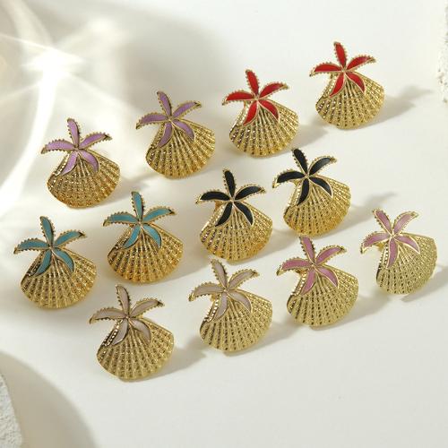 Stainless Steel Stud Øreringe, 304 rustfrit stål, Shell, guldfarve belagt, for kvinde & emalje, flere farver til valg, 15x19.50mm, Solgt af par