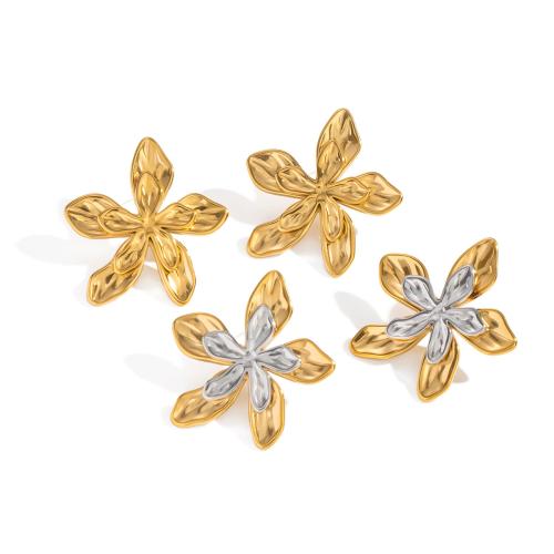 304 Stainless Steel Stud Earring Flower Vacuum Ion Plating fashion jewelry & for woman Sold By Pair