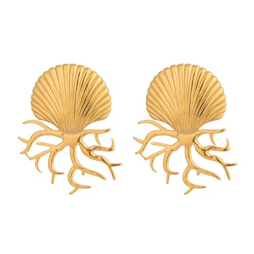 304 rustfrit stål Stud Earring, Shell, guldfarve belagt, mode smykker & for kvinde, 24x39mm, Solgt af par