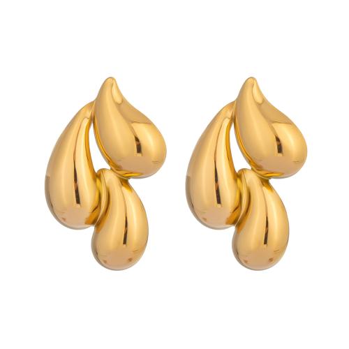 304 Stainless Steel Stud Earring Teardrop gold color plated fashion jewelry & for woman Sold By Pair