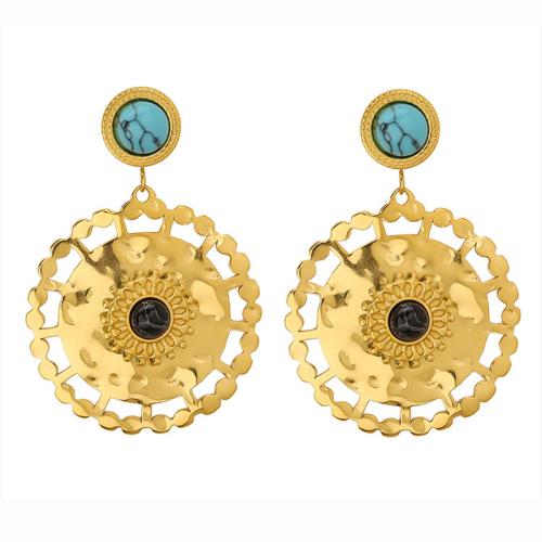 304 Stainless Steel Drop Earring with turquoise Geometrical Pattern gold color plated for woman & hollow Sold By Pair