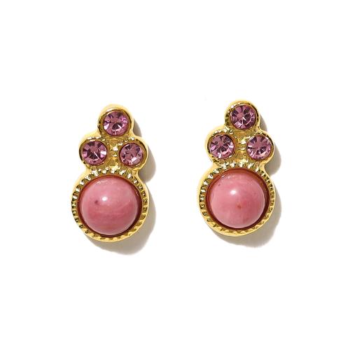 304 Stainless Steel Stud Earring with Gemstone & Crystal Claw gold color plated fashion jewelry & for woman Sold By Pair