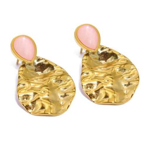 304 Stainless Steel Stud Earring with Pink Aventurine Teardrop gold color plated fashion jewelry & for woman Sold By Pair