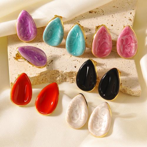 304 Stainless Steel Stud Earring Teardrop gold color plated for woman & enamel Sold By Pair