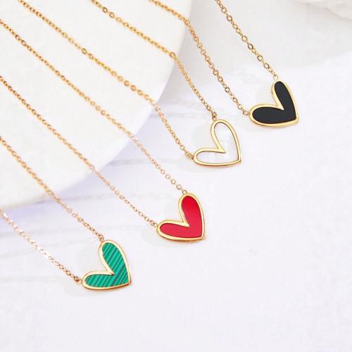 304 Stainless Steel Necklace with Resin Heart gold color plated oval chain & for woman Length Approx 45 cm Sold By PC