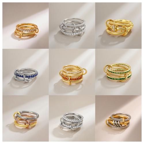 laiton bague, Placage, unisexe & normes différentes pour le choix & styles différents pour le choix & pavé de micro zircon, Taille:6-8, Vendu par PC