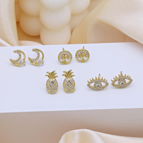 Kubni cirkonij Micro Pave Brass naušnica, Mesing, zlatna boja pozlaćen, različitih stilova za izbor & micro utrti kubni cirkonij & za žene, više boja za izbor, Prodano By par