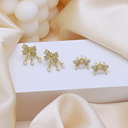 Kubni cirkonij Micro Pave Brass naušnica, Mesing, s Plastična Pearl, zlatna boja pozlaćen, različitih stilova za izbor & micro utrti kubni cirkonij & za žene, više boja za izbor, Prodano By par