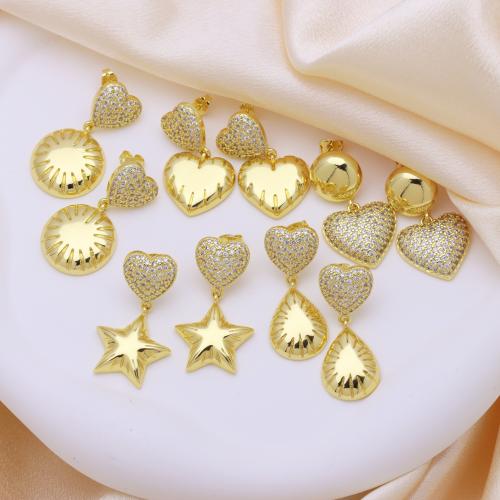 Kubni cirkonij Micro Pave Brass naušnica, Mesing, zlatna boja pozlaćen, različitih stilova za izbor & micro utrti kubni cirkonij & za žene, više boja za izbor, Prodano By par