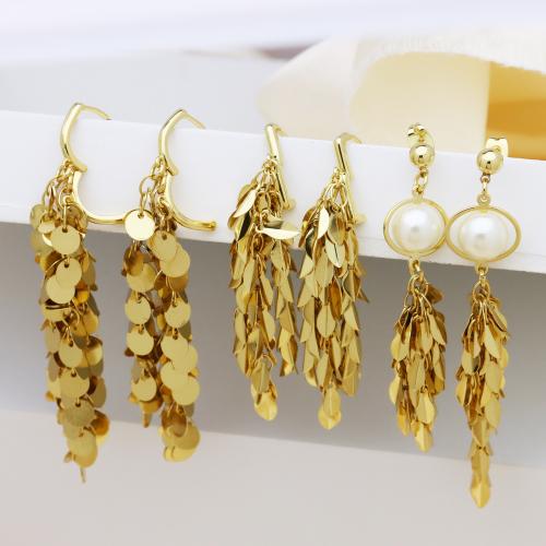 Brass Drop Earring with Plastic Pearl gold color plated & for woman Sold By Pair