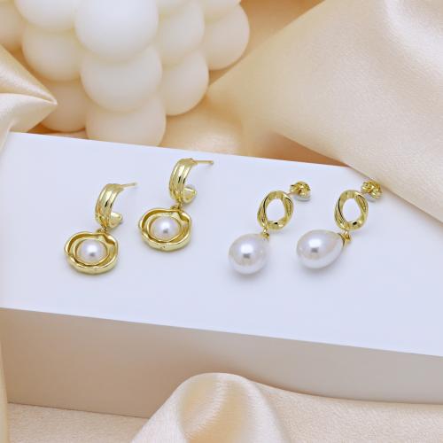 Brass Drop Earring with Plastic Pearl gold color plated & for woman Sold By Pair