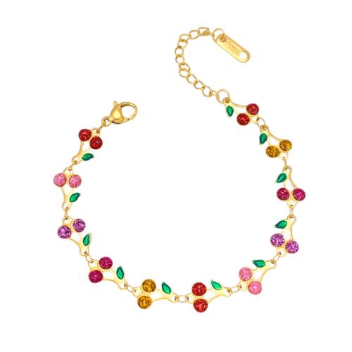 304 Stainless Steel Bracelet with 5cm extender chain Cherry plated fashion jewelry & for woman & enamel Length Approx 17 cm Sold By PC