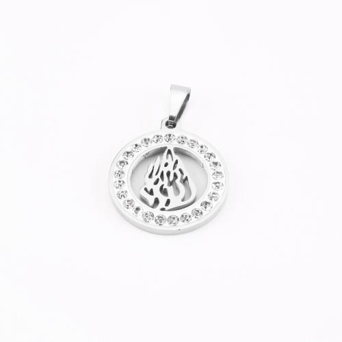 Stainless Steel Pendants 304 Stainless Steel Round DIY & with rhinestone & hollow original color Sold By PC