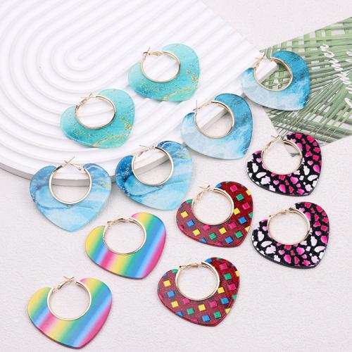 Acrylic Drop Earring Heart printing fashion jewelry & for woman & hollow Sold By Pair