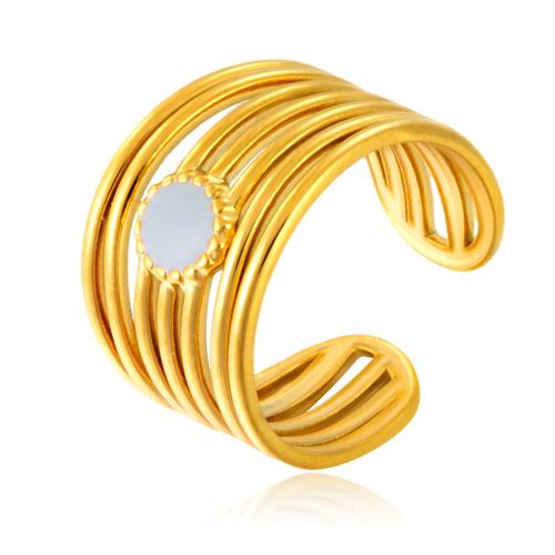 304 Stainless Steel Cuff Finger Ring gold color plated Unisex & enamel & hollow Sold By PC