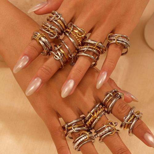 304 nehrđajućeg čelika Finger Ring, pozlaćen, različitih stilova za izbor & za žene & s Rhinestone, Veličina:6.5, Prodano By PC