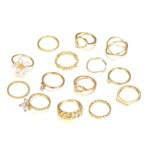 Zinc Alloy Ring Set with Plastic Pearl plated & for woman & enamel & with rhinestone US Ring .5-10 Sold By Set