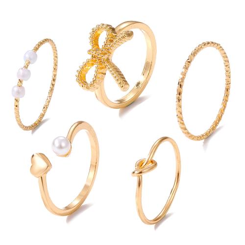 Zinc Alloy Ring Set with Plastic Pearl plated & for woman & with rhinestone Sold By Set