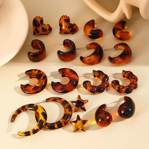 Resin Stud Earring with Copper Coated Plastic & Zinc Alloy & Acrylic & for woman Sold By Pair