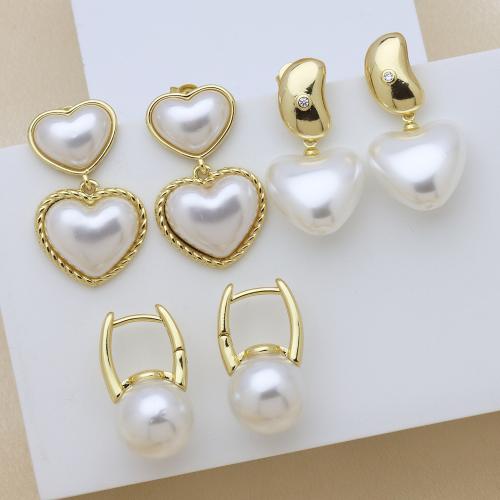 Brass Drop Earring with Plastic Pearl gold color plated & for woman Sold By Pair