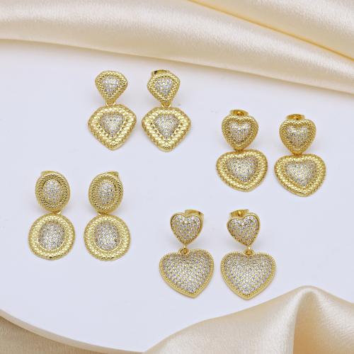 Cubic Zirconia Micro Pave Brass Earring gold color plated & micro pave cubic zirconia & for woman Sold By Pair