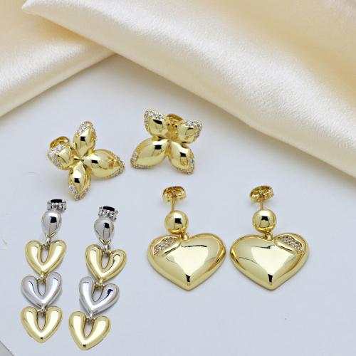 Cubic Zirconia Micro Pave Brass Earring gold color plated & micro pave cubic zirconia & for woman Sold By Pair