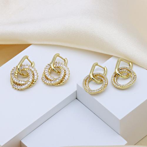 Cubic Zirconia Micro Pave Brass Earring gold color plated & micro pave cubic zirconia & for woman Sold By Pair