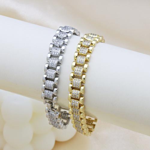 Bracelet cubique en laiton zircon pavent, Placage, pavé de micro zircon & pour femme, plus de couleurs à choisir, Vendu par Environ 18 cm brin