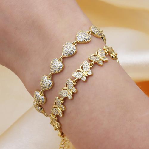 キュービックジルコニアマイクロパヴェブラスブレスレット, 銅, ゴールドメッキ, 異なるスタイルを選択 & マイクロパヴェジルコニア & 女性用, 無色, で販売される 約 18 センチ ストランド