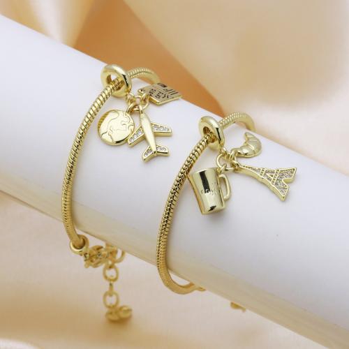 キュービックジルコニアマイクロパヴェブラスブレスレット, 銅, ゴールドメッキ, 調節の可能性がある & 異なるスタイルを選択 & マイクロパヴェジルコニア & 女性用, 無色, で販売される 約 18 センチ ストランド