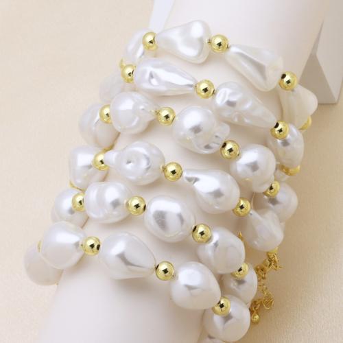 Brass Bracelet & Bangle with Plastic Pearl gold color plated adjustable & for woman Sold Per Approx 18 cm Strand