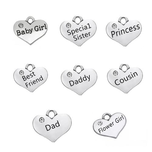 Zinc Alloy Heart Pendler, sølvfarvet forgyldt, du kan DIY & forskellige stilarter for valg & emalje & med rhinestone, flere farver til valg, Solgt af PC