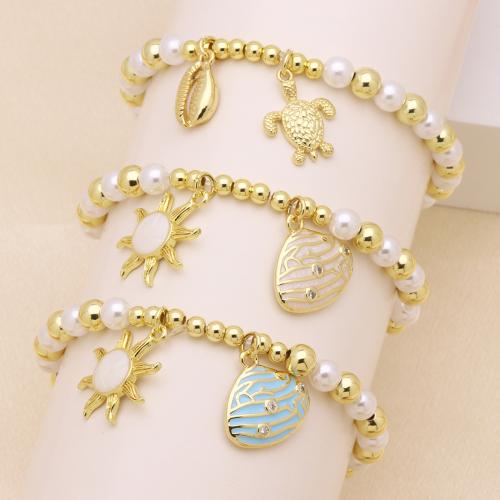 Cubic Zirconia Micro Pave Brass Bracelet gold color plated elastic & for woman & enamel & with cubic zirconia Sold Per Approx 18 cm Strand