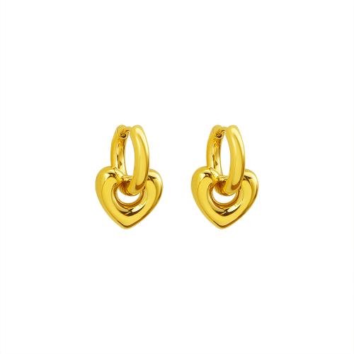 304 Stainless Steel Huggie Hoop Drop Earring Heart gold color plated fashion jewelry & for woman 14mm Sold By Pair