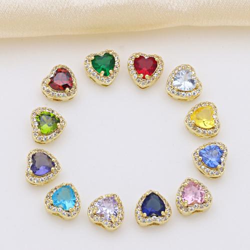 Cubic Zirconia Micro Pave Brass Pendant Heart gold color plated DIY & micro pave cubic zirconia Sold By PC