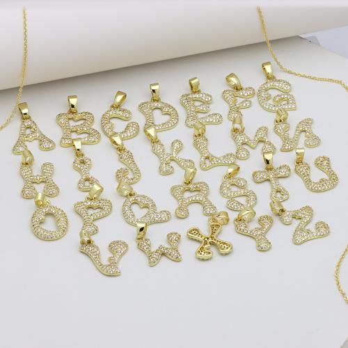 Befestigter Zirkonia Messing Anhänger, Alphabet-Buchstabe, goldfarben plattiert, Buchstaben sind von A bis Z & DIY & verschiedene Stile für Wahl & Micro pave Zirkonia, keine, 17x25mm, verkauft von PC