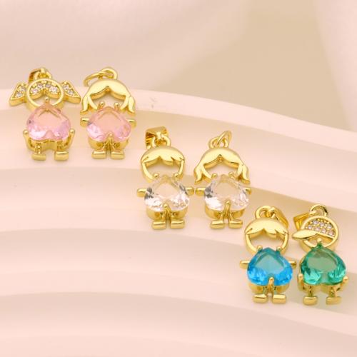 Cubic Zirconia Micro Pave Brass Pendant gold color plated DIY & with cubic zirconia Sold By PC