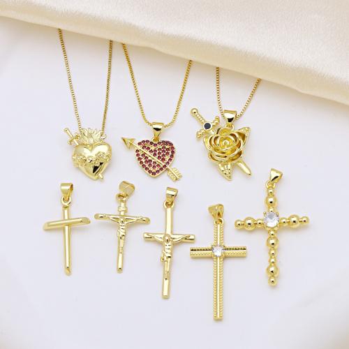 Cubic Zirconia Micro Pave Brass Pendant gold color plated DIY & with cubic zirconia Sold By PC