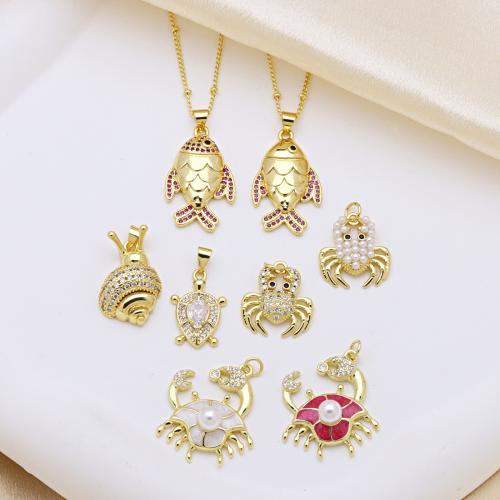 Cubic Zirconia Micro Pave Brass Pendant gold color plated DIY & micro pave cubic zirconia & enamel Sold By PC