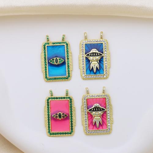 Kubické zirkonie Mikro dláždí mosaz s přívěskem, barva pozlacený, DIY & micro vydláždit kubické zirkony & smalt & double-hole, více barev na výběr, 21x37mm, Prodáno By PC