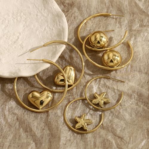 304 Nerūdijantis plienas Stud Auskarai, aukso spalva padengtas, įvairių stilių pasirinkimas & moters, Pardavė Pora