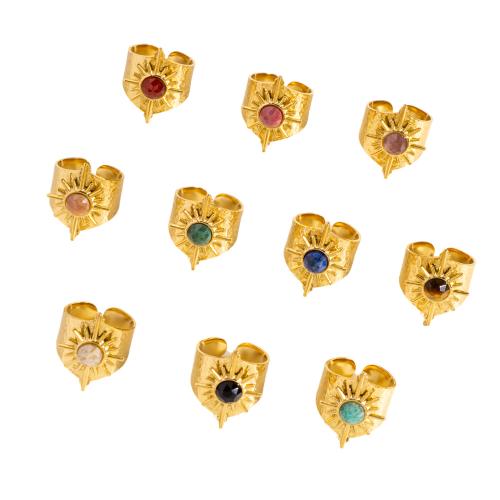 304 Stainless Steel Cuff Finger Ring with Gemstone gold color plated & for woman Sold By PC