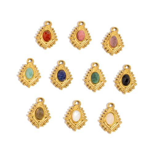 Gemstone Přívěsky Šperky, 304 Stainless Steel, s Drahokam, Rhombus, barva pozlacený, DIY & různé materiály pro výběr, 11.50x16.50mm, 10PC/Bag, Prodáno By Bag