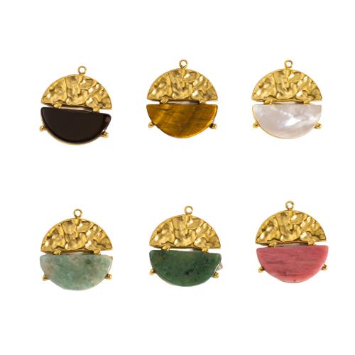 Gemstone Pendants Jewelry 304 Stainless Steel with Gemstone Flat Round gold color plated DIY Sold By Bag