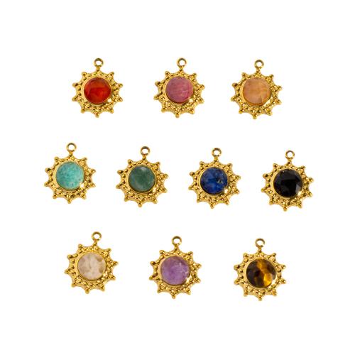 Gemstone Pendants Jewelry 304 Stainless Steel with Gemstone Sun gold color plated DIY Sold By Bag