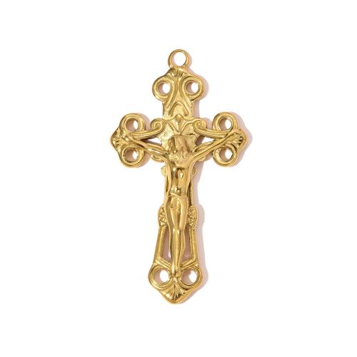 Roestvrij staal Cross Hangers, 304 roestvrij staal, Oversteken, gold plated, DIY & hol, 26x48mm, 3pC's/Bag, Verkocht door Bag