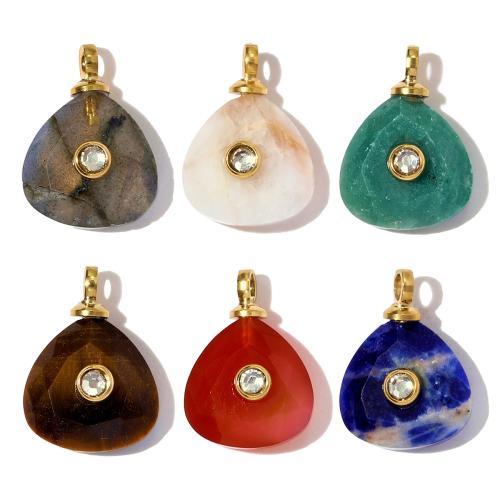 Gemstone Přívěsky Šperky, 304 Stainless Steel, s Drahokam, Trojúhelník, barva pozlacený, DIY & s drahokamu, více barev na výběr, 10x14mm, 3PC/Bag, Prodáno By Bag